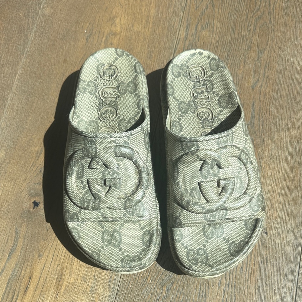 Gucci Gray Monogram Platform Slides - image 3